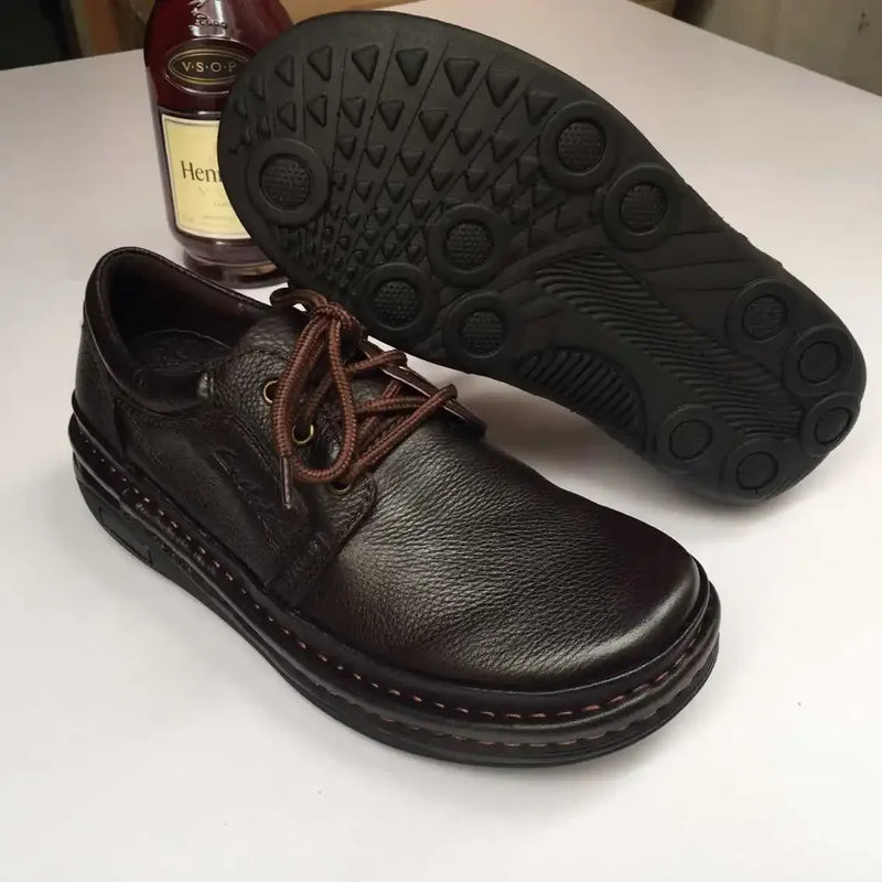 Men's Large Size Leather Cow Shoes Flat Outdoor Leather Shoes 46 47 All Genuine Leather Casual Shoes