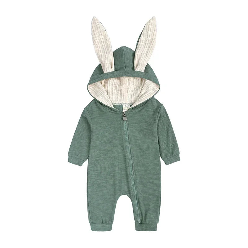 0-18M Newborn Baby Boys Girls Rompers Cotton Cartoon Bunny 3D Rabbit Ear Hoodie Overall Toddler Jumpsuit Infant Carnival Costume