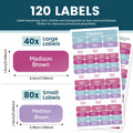 120pcs Custom Name Stickers 2 Sheets Waterproof Labels for School Supplies, Clothing, Lunch Boxes, Water Bottles, Daycare
