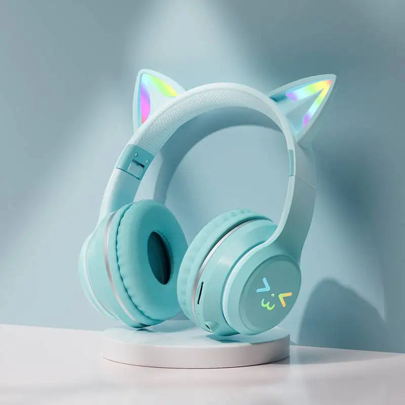 Cat's Ears Headset RGB Light Smile Face TWS Headset Gradient New Headphone Pink Little Girl Earphone Gift Suitable for Any Phone
