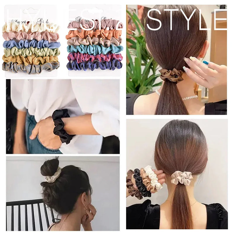 5/6pcs Soft Satin Elastic Scrunchies Set Women Girls Simple Ponytail Holders Imitation Silk Hair Ties Ropes