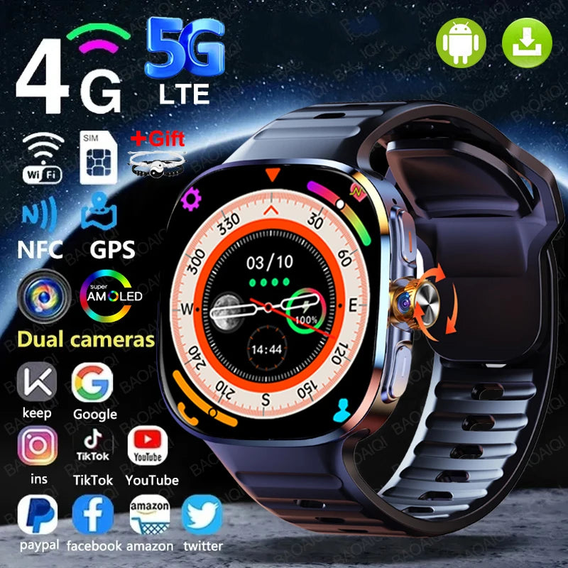 4G/5G Smartwatch 2.4 inch 720*720 Amoled Android 10.0 900W Camera GPS WIFI SIM Card 16GB+256GB RAM 2100Mah Battery Smart Watch