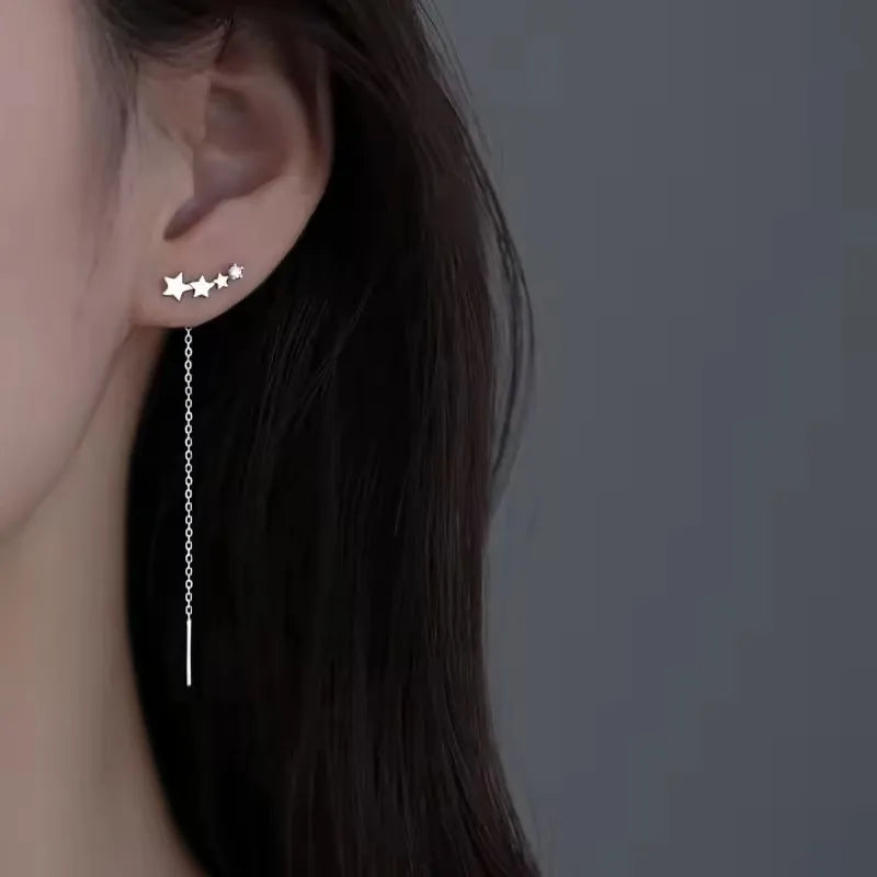 VENTFILLE 925 Sterling Silve Star Hoop Earring for Women Zircon Geometry Wide Office Versatile Jewelry Birthday Gift Dropship