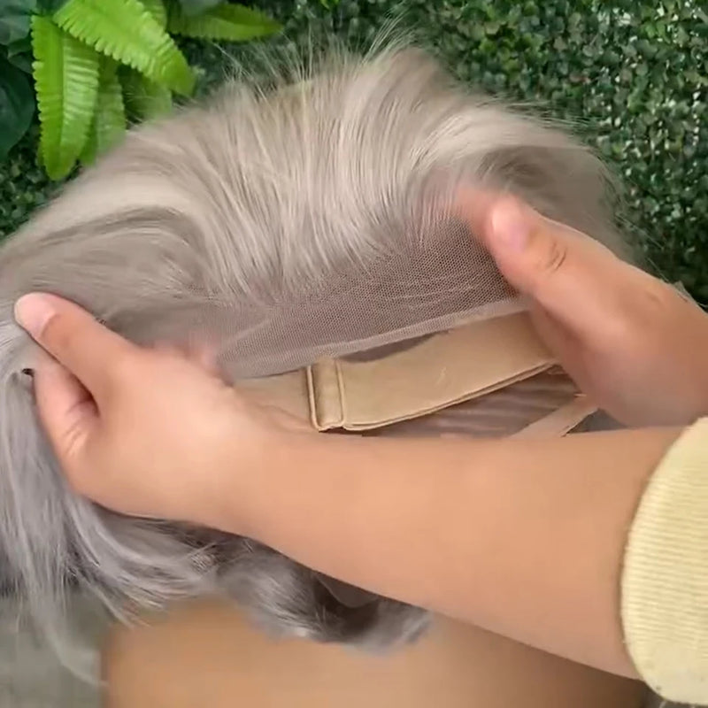 Grey 13x4 Lace Front Human Hair Wig Straight Lace Front Wigs Pixie Cut Human Hair Wigs HairUGo