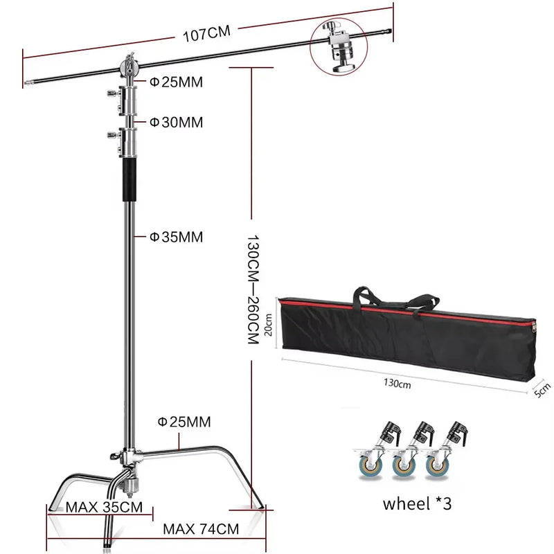 C Stand Stainless Steel Kit Light Stand With Weight Bag Photo Studio Accessories Extension Rod 2.49M Length Arm Cross Boom