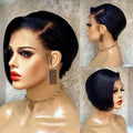 Straight Pixie Cut Wig Transparent Lace Front Human Hair Wig Short Bob Wigs 13x4 4x4 Pixie Wig Brazilian Remy Human Hair #1B Natural Color