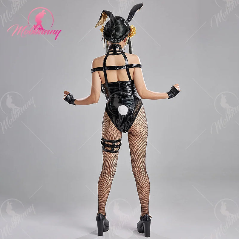 MOBBUNNY Yor Cosplay Costume Bunny Girl Lingerie Deep V Bodysuit with Headband and Gloves for Halloween