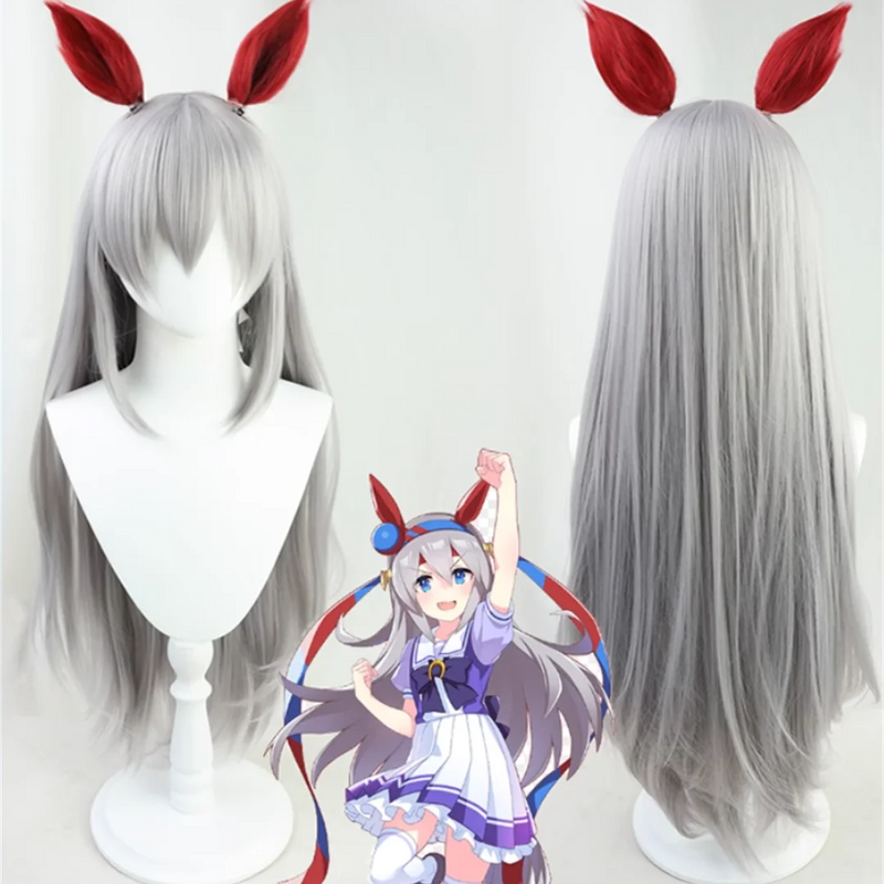 Cosplay Uma Musume Pretty Derby Tamamo Cross Wig Anime game party wig silver gray long straight wig ﻿