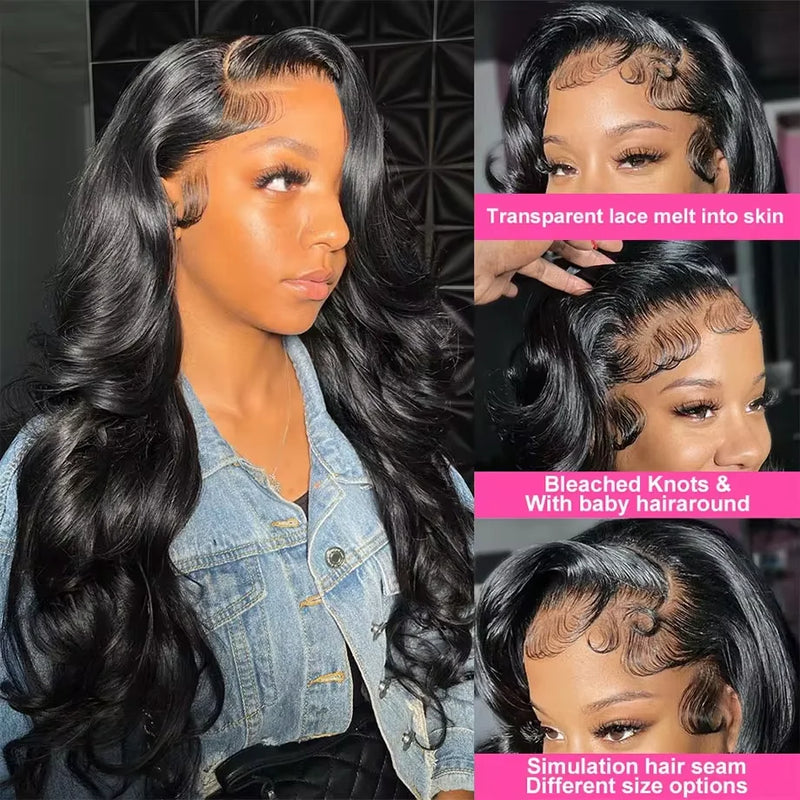 38 Inch Long Body Wave Wigs Human Hair Wig Natural Black 220 Density 13x4 13x6 HD Frontal Lace Front Human Hair Wigs For Women