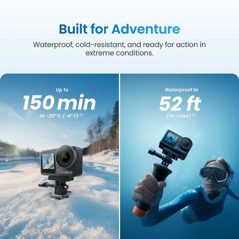 Xtra Edge Action Camera 1/1.3" Sensor, 16m No-Case Waterproof (55m with case), IP68, Dual Touchscreen, 4K 120fps, 240fps Slow Motion, MotionMaster+ Stabilization, 1900mAh Cold-Resistant Battery, -20°C Operation, 512GB Max