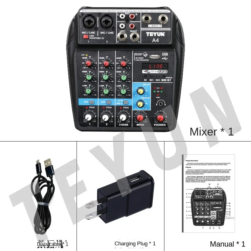 TEYUN 8 6 4 Channel DJ Sound Mixing Table 24 DSP Effect Audio Mixer Bluetooth PC USB Play Recording 48V Contoller Mixing Console