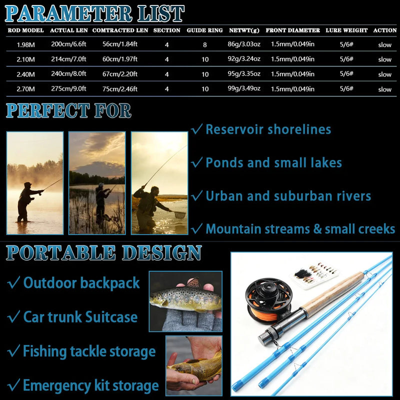 Professional Complete Fly Fishing Combo Rod Reel Floating Line Flies Stream Freshwater Trout Tackle
