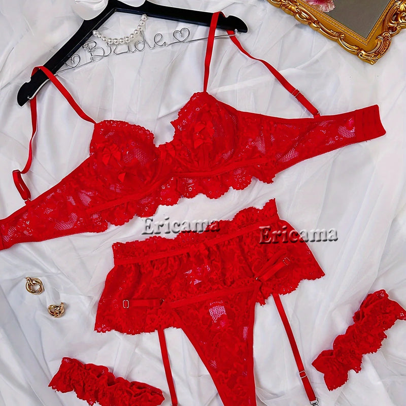 Lingerie Set Transparent Bra Set Hot Erotic Sexy Costumes Solid Color Underwear Seamless Bra Thong Garters Sexy Lingerie Sets