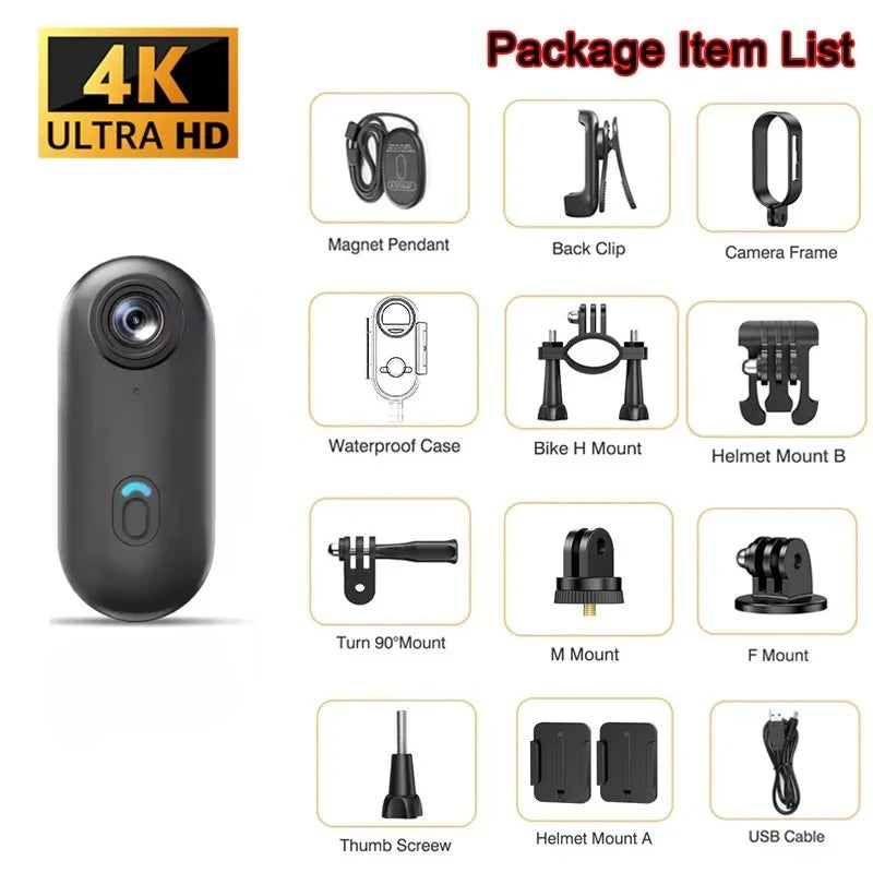 4K Mini Waterproof Camera with WiFi Wireless Portable Wearable Body Cam for Moto Bike Travel Helmet Outdoor Sports Vlog Shoots