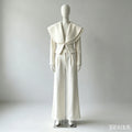 Laur 2026 Oversized Double Layer Lapel Cropped Blazer Two Piece Set High Waist Wide Leg Trousers Elegant Formal Matching Outfit