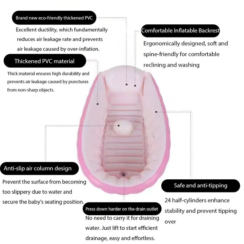 Inflatable Baby Bathtub with Air Pump Portable Foldable Kids Bath Tub Indoor Outdoor Travel Shower Basin for Newborn Toddler