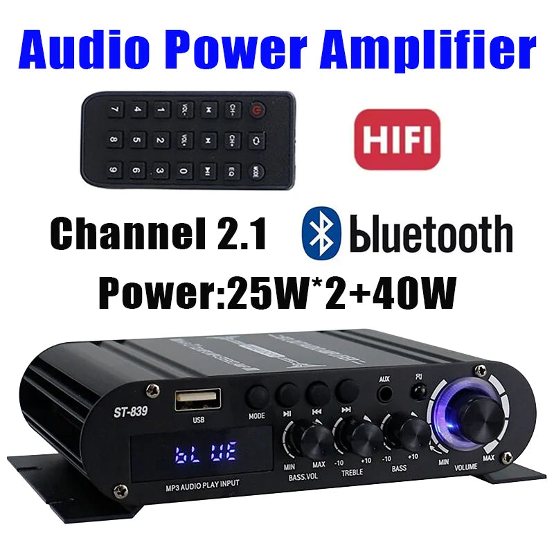 2.1-Channel Portable Hi-Fi Sound Amplifier ST-839 25W*2+40W BT 5.0 Stereo Power Amplifier Car Home Theater Amplifiers Household