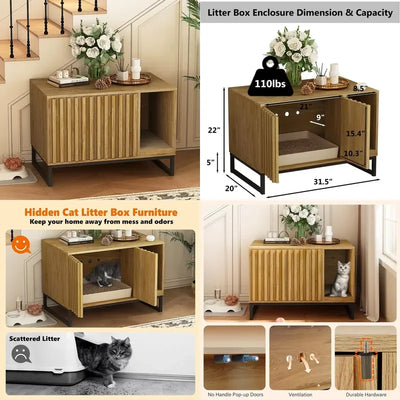 Modern Cat Box Enclosure Furniture Hidden Box with Scratch Pad Entryway Bench End Table Pet Bed for Cats