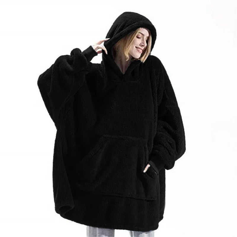 Winter Women Double-faced Fleece Hoodie Blanket Oversize | SAMAG