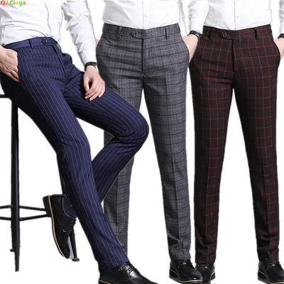 Men's Blue Vertical Striped Suit Pants, Black Business | SAMAG