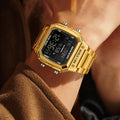 SANDA Fashion Digital Sport Watches Men Waterproof Stopwatch Alarm Date Week Watch Man Golden Strap LED Square Dial Wristwatch