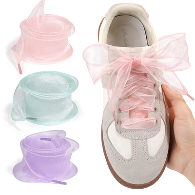 4CM Wide Lace Snow Yarn Shoelaces Flat Sheer Fancy | SAMAG