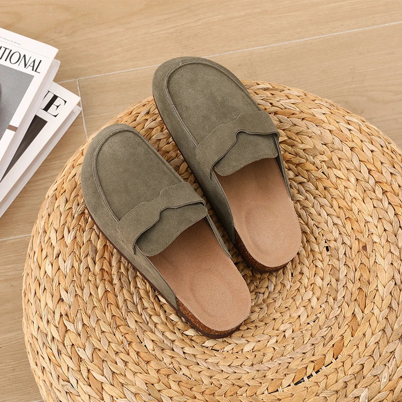 Litfun Women's Cow Suede Clogs Mens Genuine Mules Comfortable Cork Footbed Clogs Slippers Fashion Potato Shoes with Arch Support