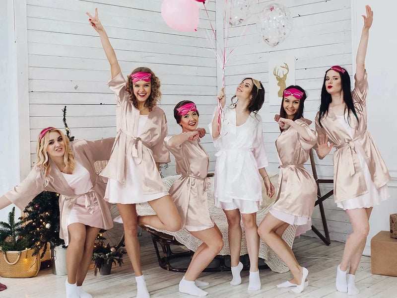 5-18pcs Wedding Team Bride Bridesmaid Robe Dressing Gown Satin Kimono Bathrobe for Women Bridal Shower Bachelorette Hen Party