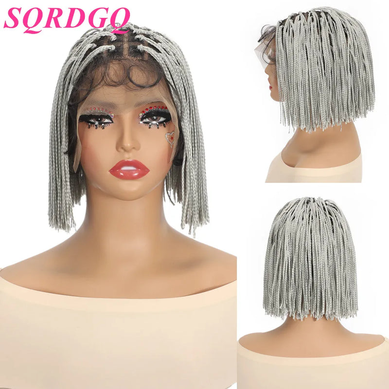 Synthetic Lace Front Wigs For Woman Short Bob Wig with Bangs Braided Wigs Women Daily Party Cosplay Woman Wigs Black Gray