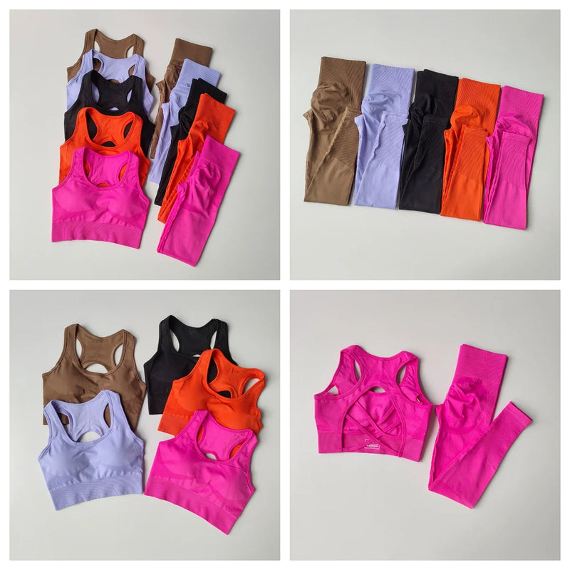 Women's Seamless Workout Set High Waisted Yoga Pants & Sports Bra with Removable Pads Booty Lifting for Running Training