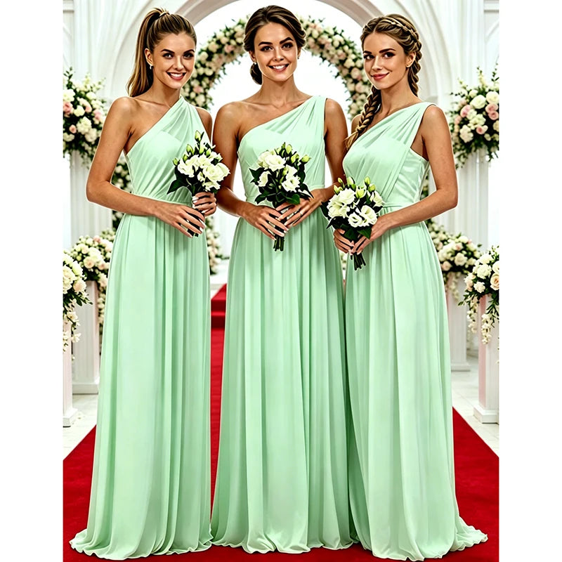 One Shoulder Lemon Yellow Bridesmaid Dresses Chiffon | SAMAG