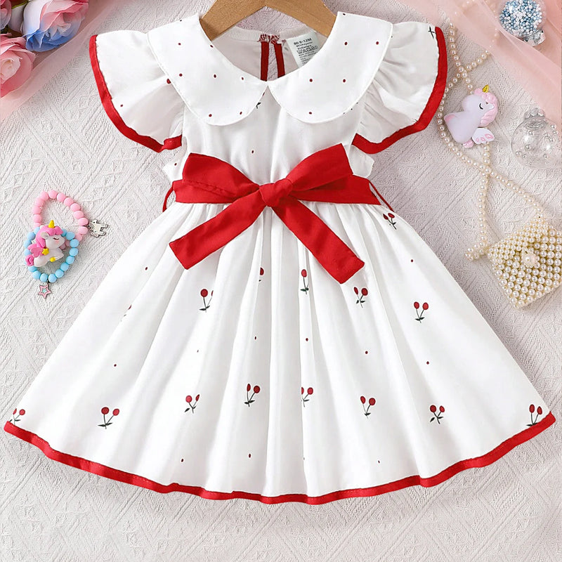 2025 Summer New Girls Infant Floral Print Dress Breathable Baby Princess Dress 0-3 Years Cool Short Sleeve Outfit