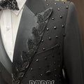2-piece Luxury Suit Set for Men, Jacket and Pants Double Breasted Suit Blazer Beaded Slim Fitting Costume for Groom