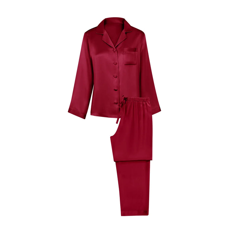 Birdtree 16MM 100% Real Silk Pajama Set Women's Solid Lapel Long Sleeve Pants Basic Comfortable Loungewear Spring S3D988QD