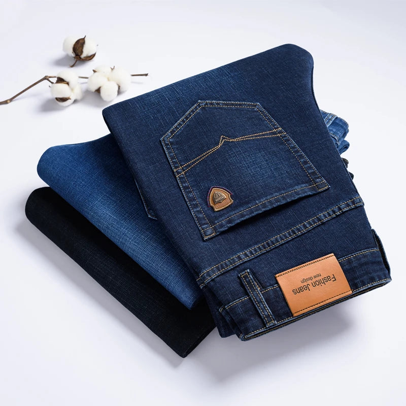 SHAN BAO autumn spring fitted straight stretch denim | SAMAG