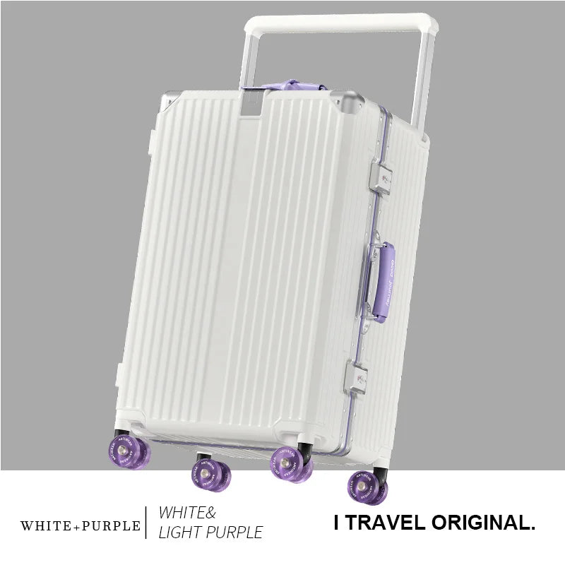 BunnyFly Suitcase Wide Handle Travel Suitcase Men 20 24  Carry-On Luggage Women PC Aluminum Frame Trolley Case
