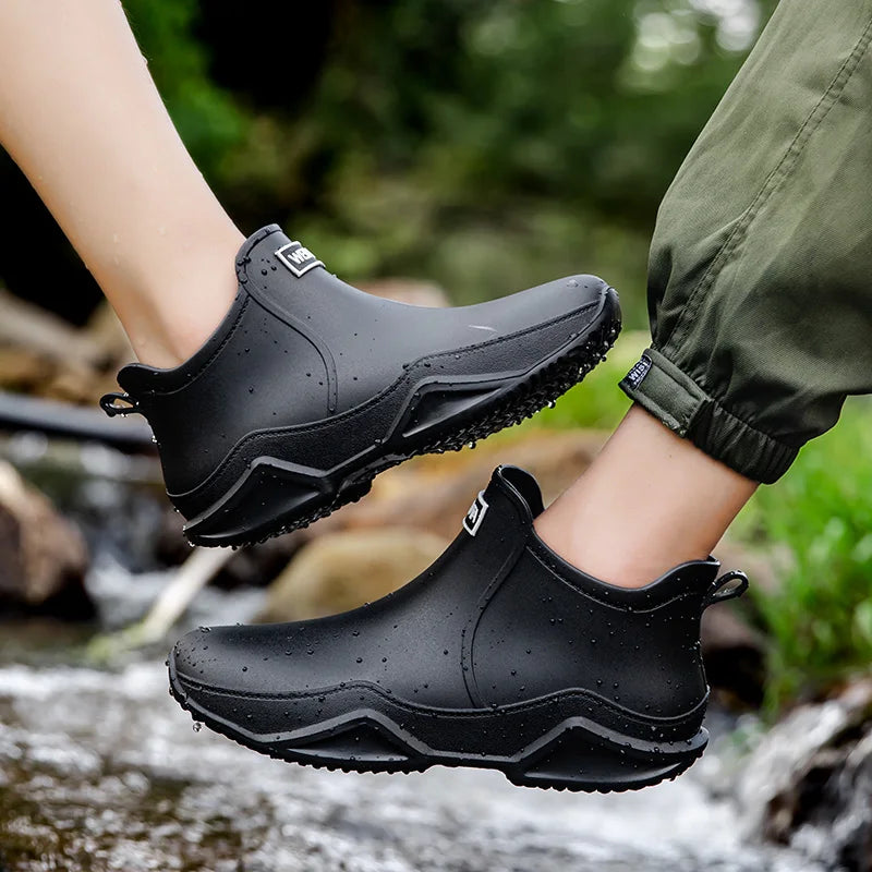 Men's Ankle Rain Boots Outdoor Waterproof  Men Rain Shoes Anti-Slip Wear-resistant Men Kitchen Water Shoes Fishing Rubber Shoes
