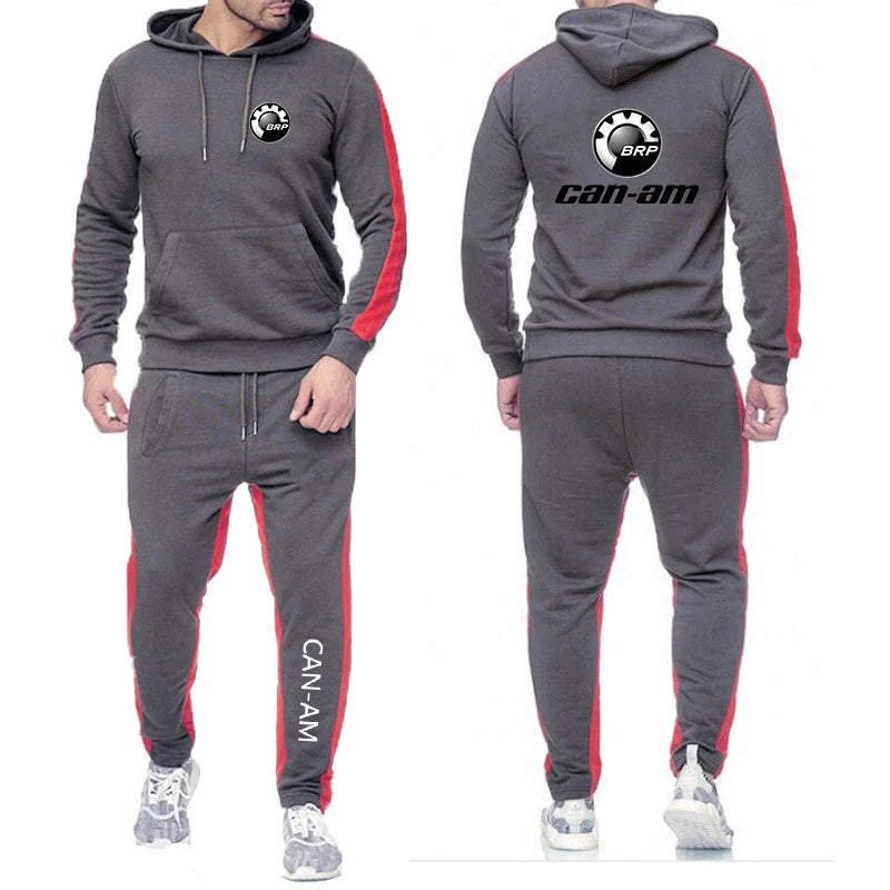 Spring Autumn CAN - AM BRP Logo Print Casual Long Sleeve Hoodies+Jogger Sweatpants Suit Men's Solid Color - View 8 | SAMAG