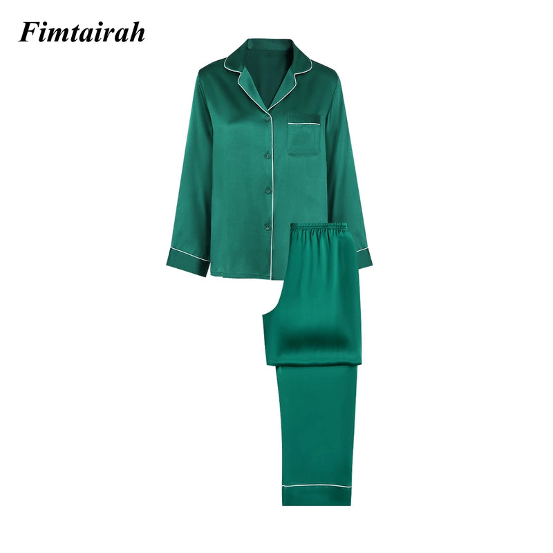 19MM 6A Silk Pajamas For Women's Summer Long sleeved Pants Women Sleapwear pj Nightwear  2pieces 100% mulberry Silk suit