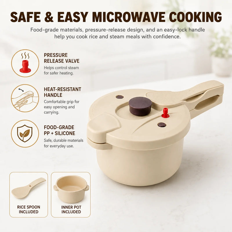 2.3L Multipurpose Microwave Pressure Cooker Rice Cooker Food Grade Steamer Pot Healthy Soups Stews Fast Cooking Kitchen Cookware