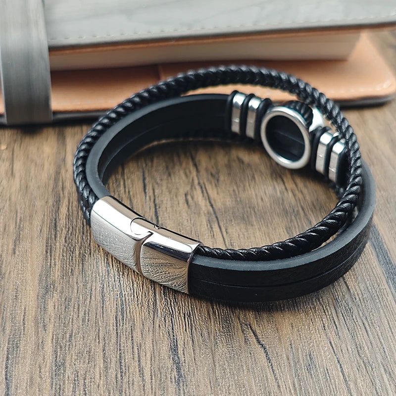 New Design Tree of Life Men's Leather Bracelet Stainless Steel Irregular Accessories Punk Bangles Charm - Visuel 4 | SAMAG