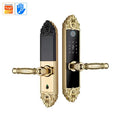 Smart Home Digital Lock Electronic Fingerprint Smart Lock European Home Indoor Door Handle Lock Golden Red Brown Tuya TTlock