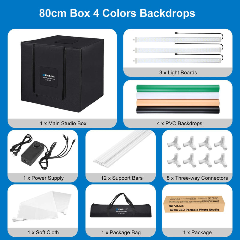 PULUZ Lightbox 80 60 50 40 30cm Photo LED Light Studio Kits 6 12 Color Backgrounds Tabletop Photography Soft Shooting Tent Box