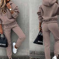 Autumn Winter New Solid Color Long Sleeve Hoodie Women's Casual Suit Fashion Loose Sports Hoodie + Small Foot Pants 2 Piece Set