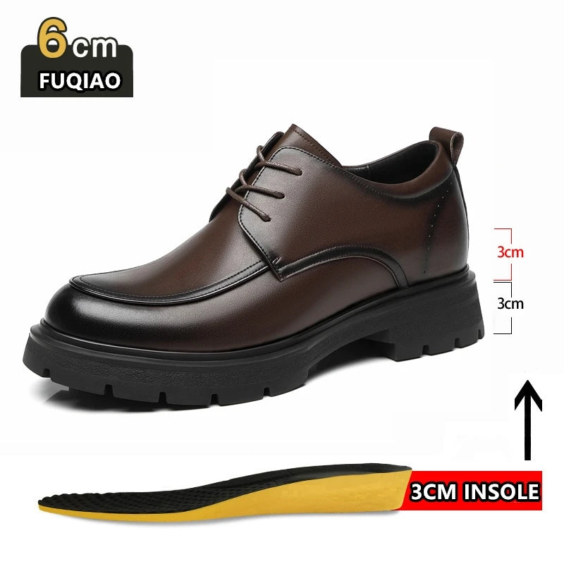 Invisible Comfortable Heightened Shoes for Men 3/6/8CM Thick Platform Genuine Leather Man Dress Shoes Casual Elevator Derby Shoe