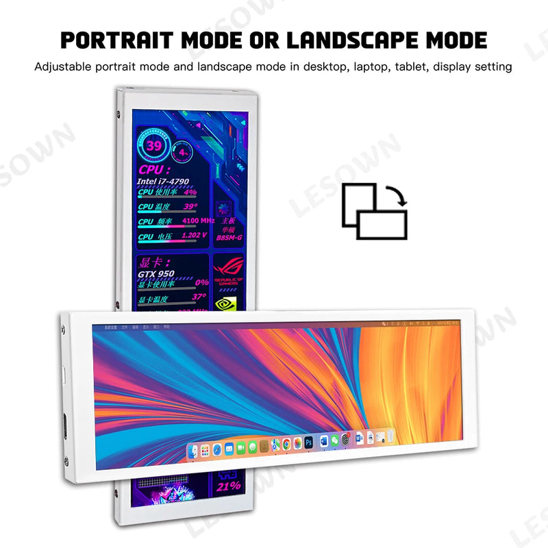 LESOWN Driver-free 400x1280 Display White 7.9 inch miniHDTV Computer Temp Monitor Sub-screen PC  Touch Panel