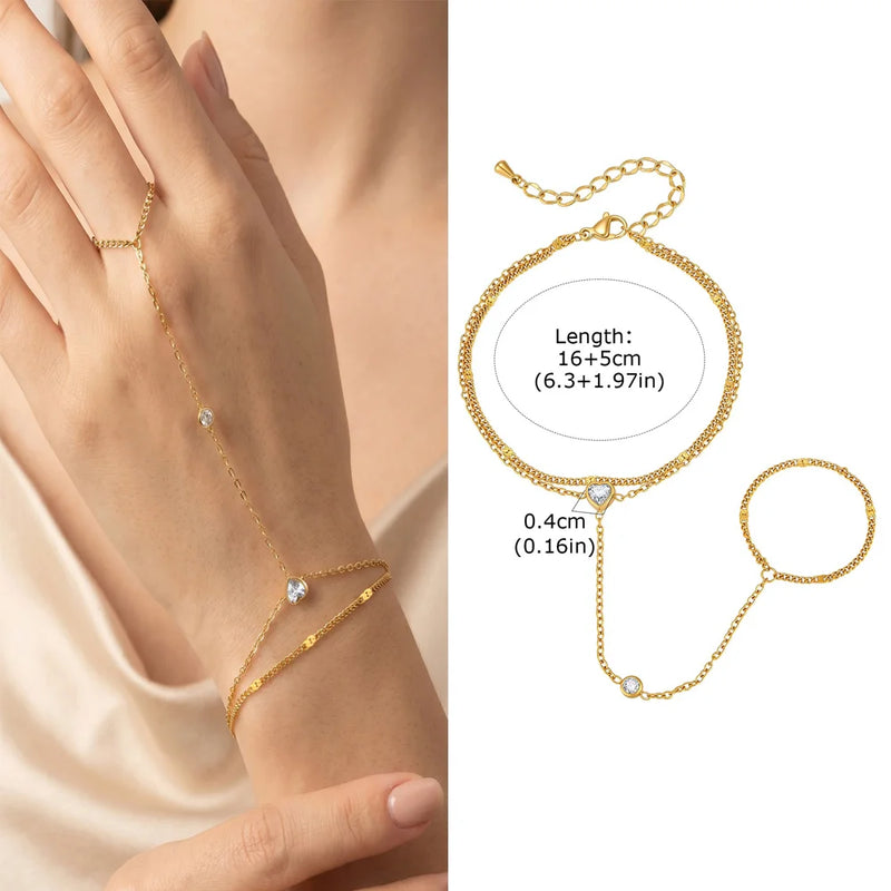 Luxury Minimalist Gold Plated Thin Chain Finger Ring Hand Bracelets for Women, Party Elegant Stainless - Visuel 17 | SAMAG