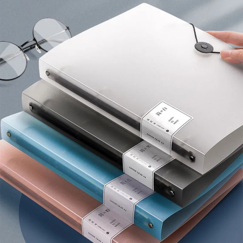 4-Hole A4 Paper Punch Binder Loose Leaf File Folder with Insert Pages Coil Binding Ring Binder for Home Office School Documents