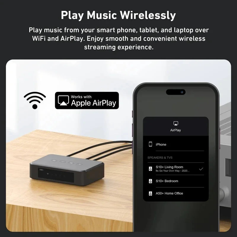 Arylic S10+ Wireless Music Streamer Bluetooth Audio Receiver 3.5mm Jack Aux for PC Multiroom PC Audio Jack Adapter