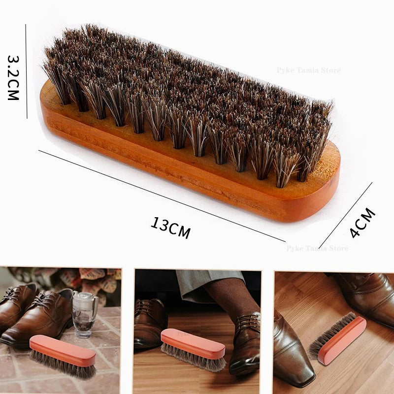 Quality Leather Shoe Brush Solid Wooden Handle Details Polishing and Cleaning  Brush Horse Hair Soft Wood Brush Shoe Accessories